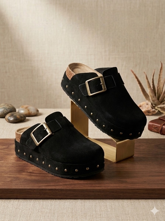 Madden Girl Shoes - Madden Girl Women's Luna Black Suede Platform Slip-On Clogs Mule Size 6